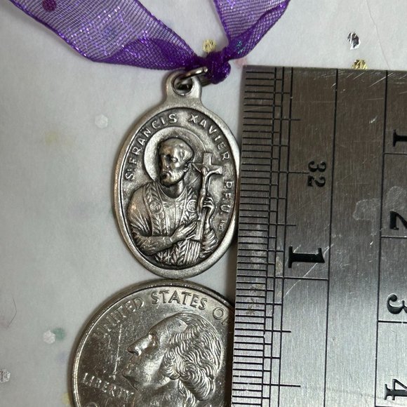 Vintage Old Silver Plate Saint St Francis Xavier Religious Medal Italy - Picture 4 of 4